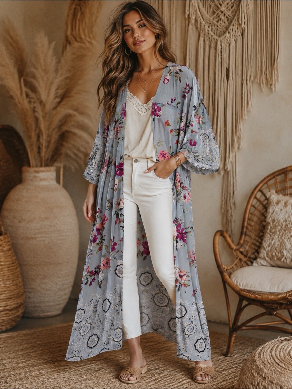 Boho Blue Floral Fairy Duster Cardigan